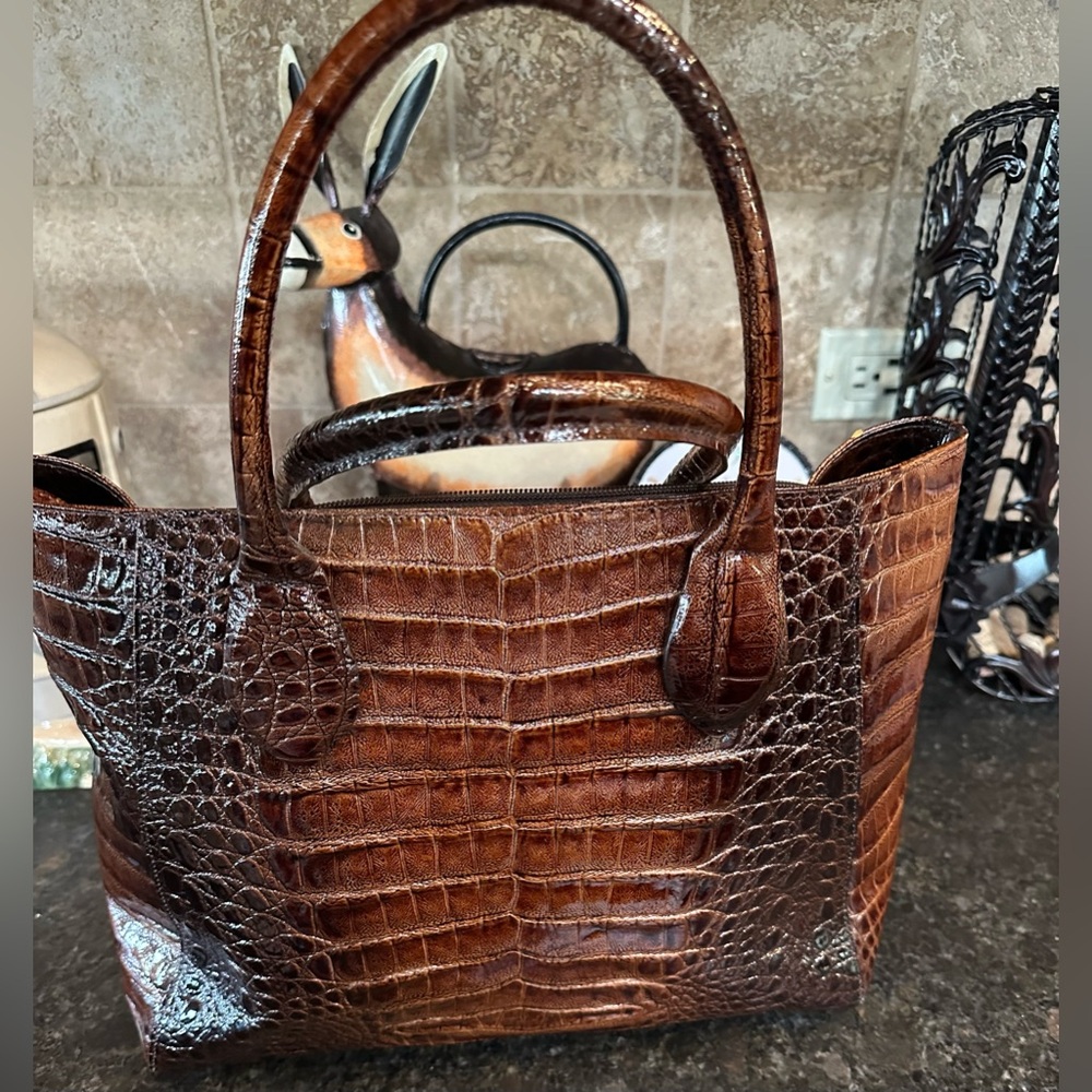 Claudia Firenze Croc-Embossed Leather Tote Bag - Dark Brown -Brand New - Picture 11 of 11